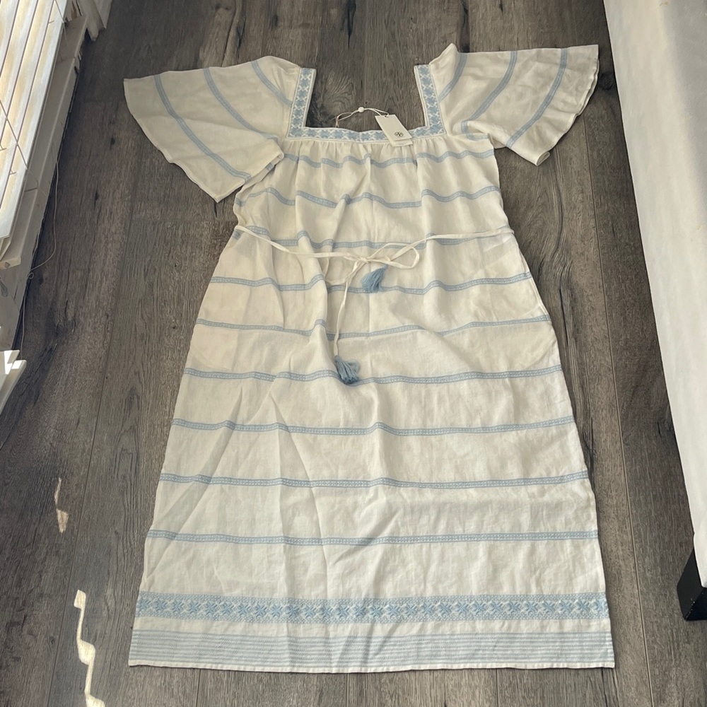 Tory Burch Light Blue and White Striped Midi Dress - Picture 2 of 16